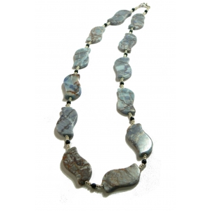Blue Jasper and Black Onyx Beaded Necklace